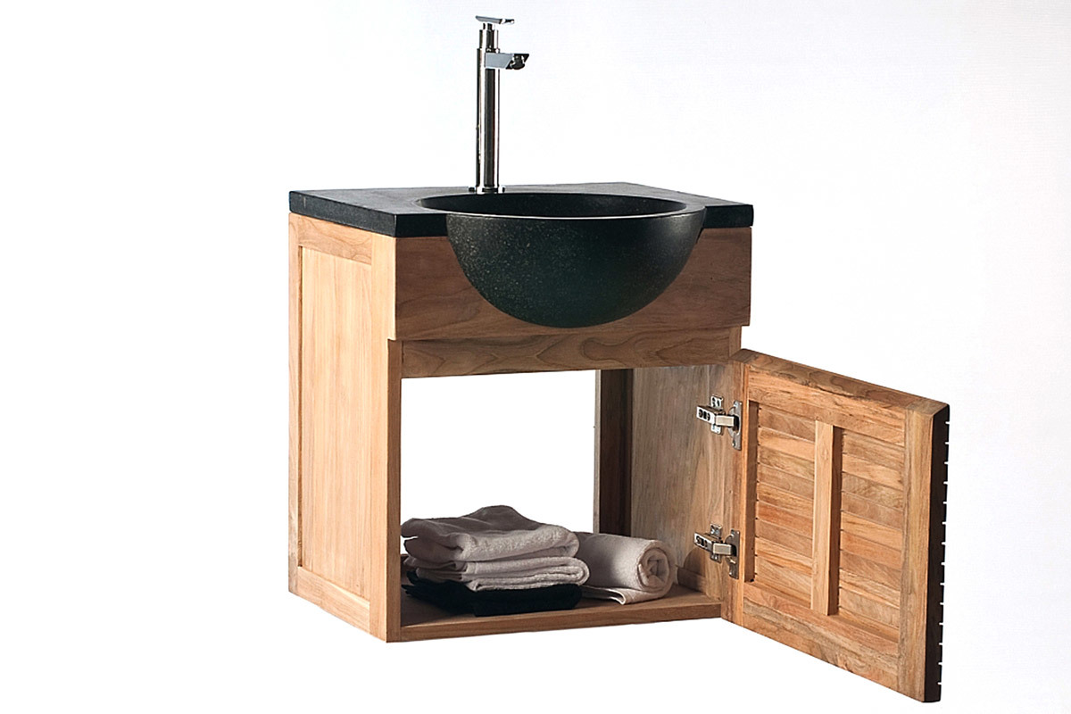 Mueble de bao: mueble en teca y lavabo en terrazo ISAK