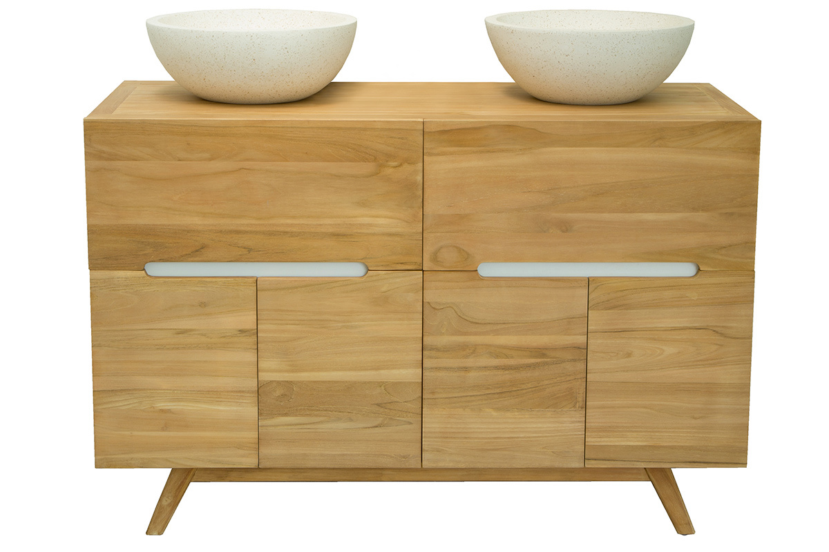Mueble de bao para doble lavabo en teca (lavabos no incluidos) CALAM