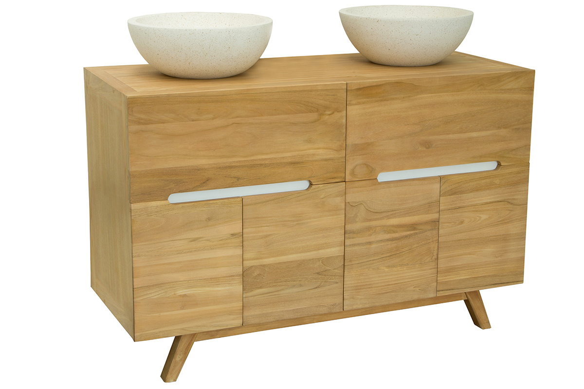 Mueble de bao para doble lavabo en teca (lavabos no incluidos) CALAM