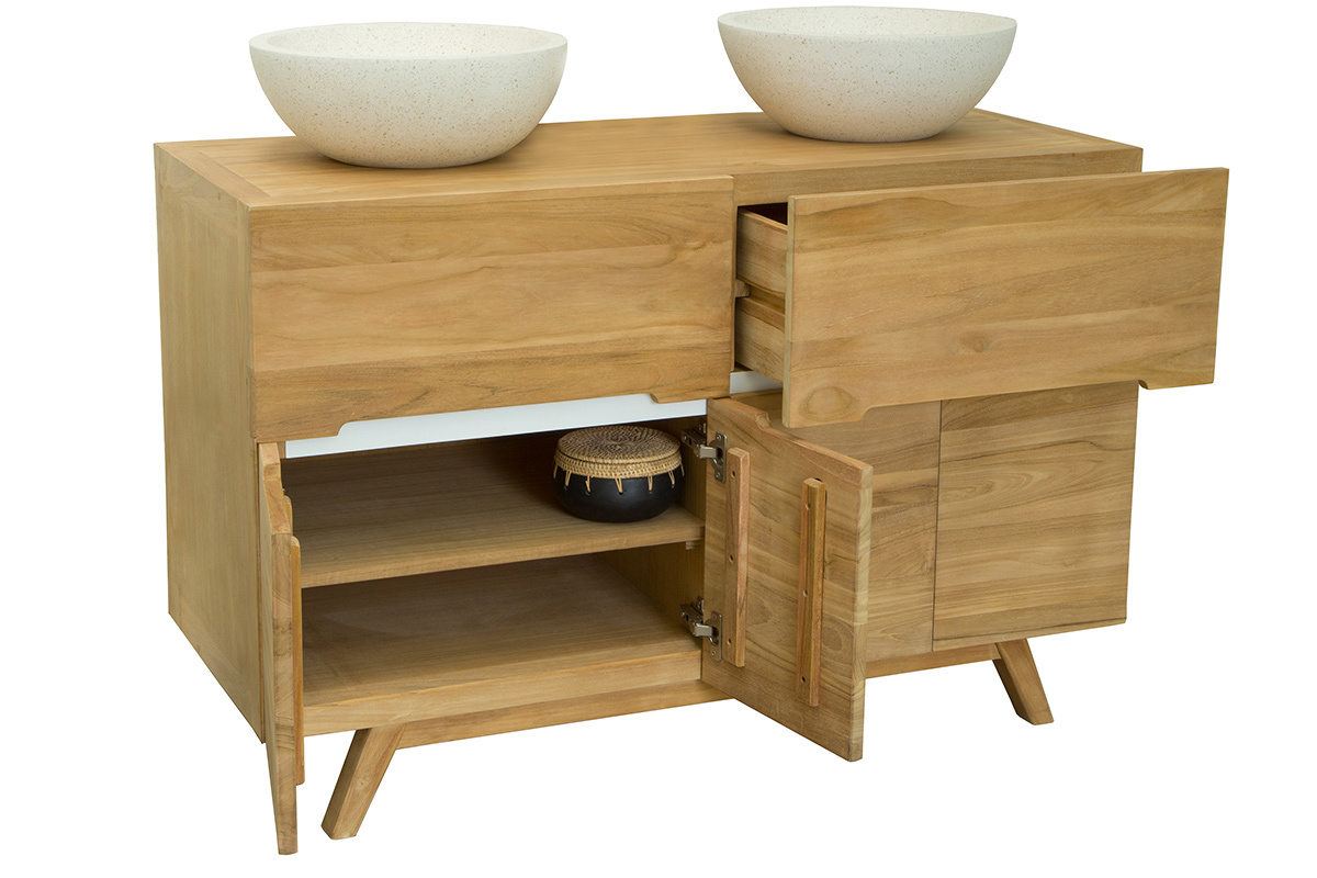 Mueble de bao para doble lavabo en teca (lavabos no incluidos) CALAM