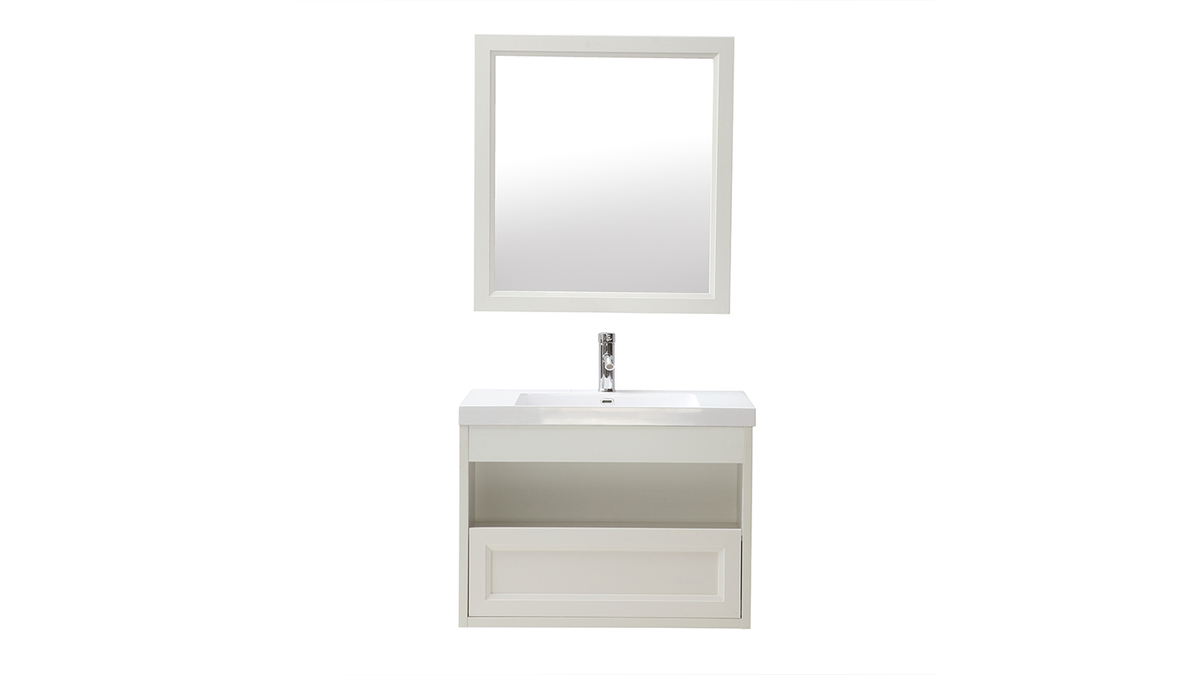 Mueble de bao suspendido con lavabo, espejo y almacenaje en blanco RIVER