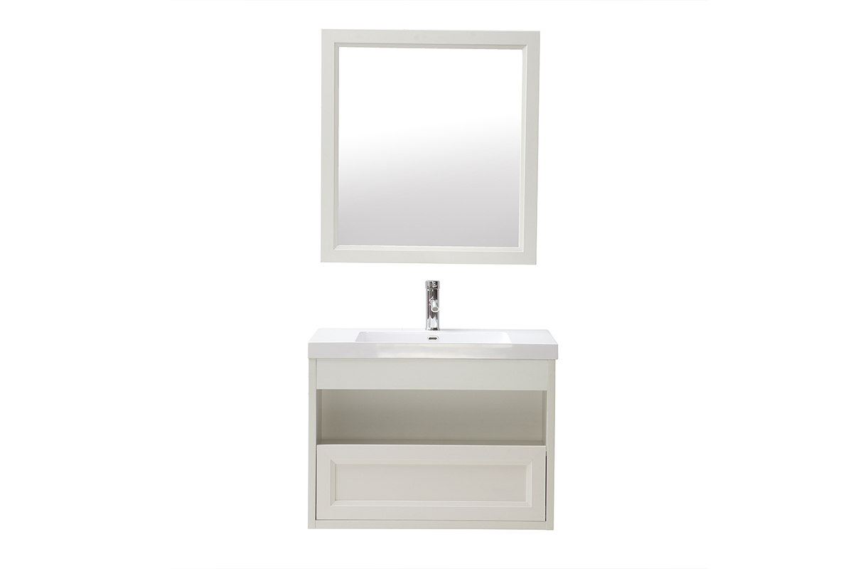 Mueble de bao suspendido con lavabo, espejo y almacenaje en blanco RIVER