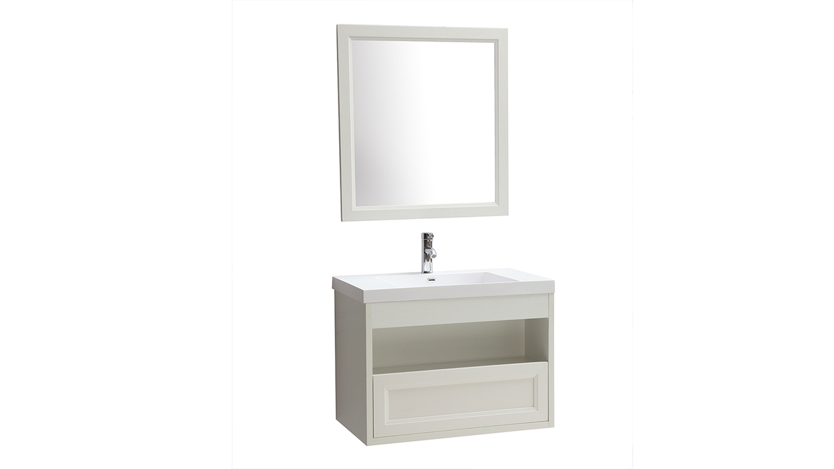 Mueble de bao suspendido con lavabo, espejo y almacenaje en blanco RIVER