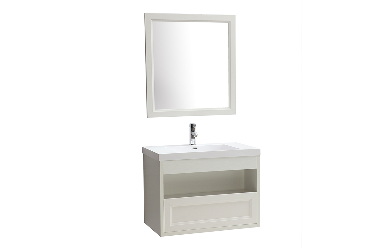 Mueble de bao suspendido con lavabo, espejo y almacenaje en blanco RIVER