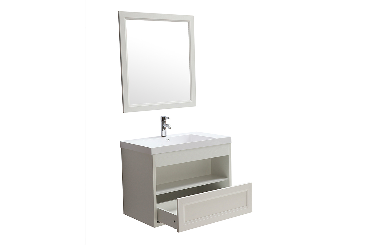 Mueble de bao suspendido con lavabo, espejo y almacenaje en blanco RIVER