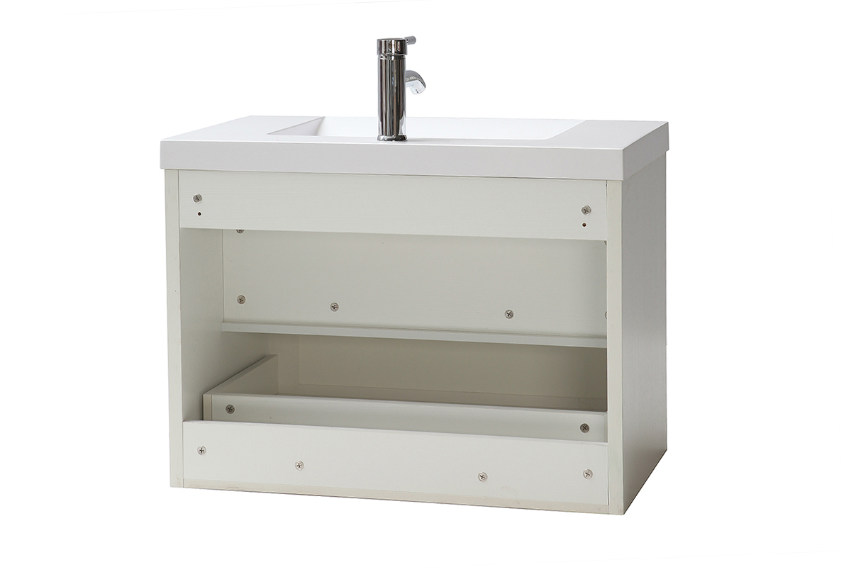 Mueble de bao suspendido con lavabo, espejo y almacenaje en blanco RIVER