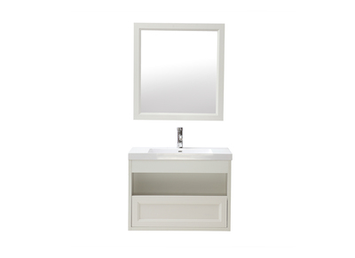 Mueble de baño suspendido con lavabo, espejo y almacenaje en blanco RIVER - Mueble de baño suspendido con lavabo, espejo y almacenaje en blanco RIVER
