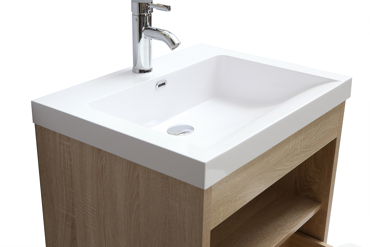 Mueble de bao suspendido con lavabo, espejo y almacenaje en madera RIVER