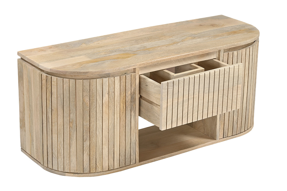 Mueble de ba�o suspendido en madera de mango maciza, vista en 3/4 con caj�n abierto