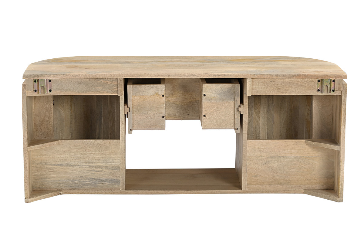 Mueble de ba�o suspendido de madera maciza de mango, vista trasera abierta.