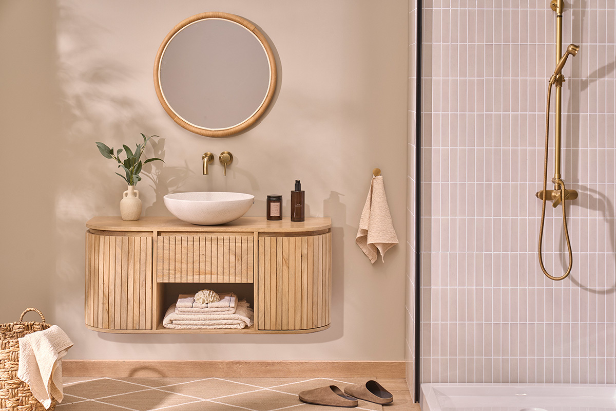 Mueble de ba�o suspendido de madera maciza de mango L110 cm BALDO