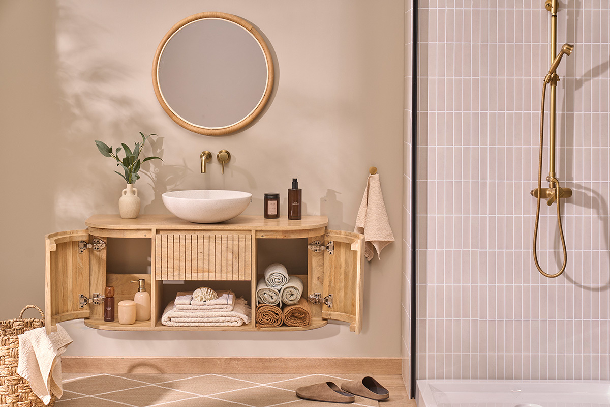 Mueble de ba�o suspendido de madera maciza de mango L110 cm BALDO