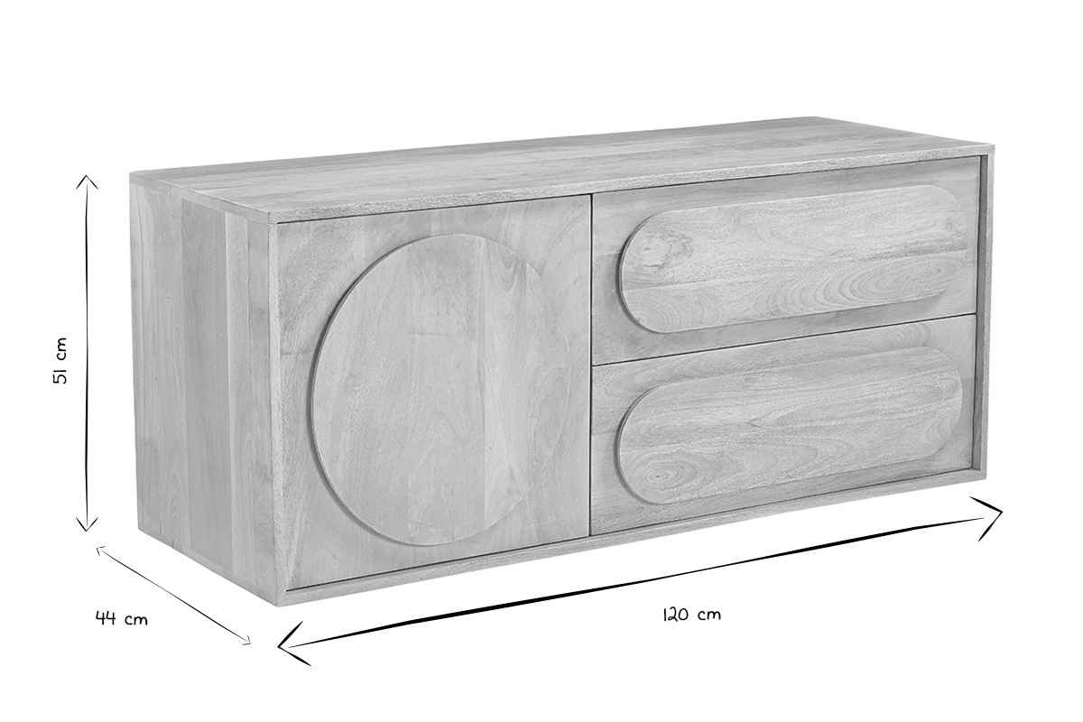 Mueble de ba�o suspendido de madera maciza de mango con dimensiones en negro y blanco: L120 x P44 x H51 cm.