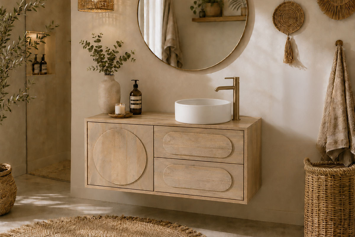 Mueble de ba�o suspendido de madera maciza de mango L120 cm SLAPPA
