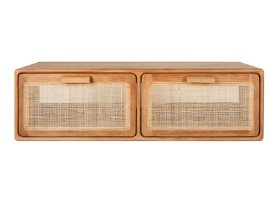 Mueble de ba&ntilde;o suspendido de madera maciza de teca y rejilla de rat&aacute;n L120 cm BALIA