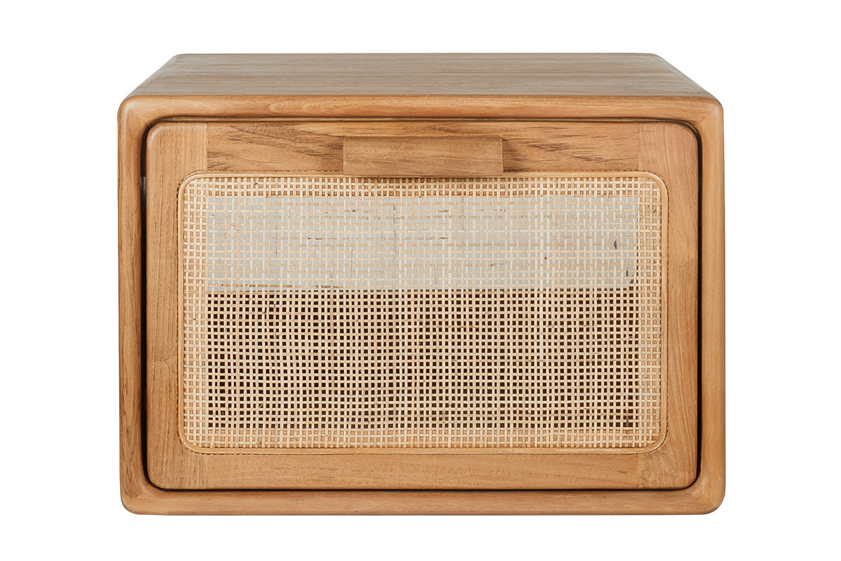 Mueble de ba�o suspendido de madera maciza de teca y rejilla de rat�n L50 cm BALIA