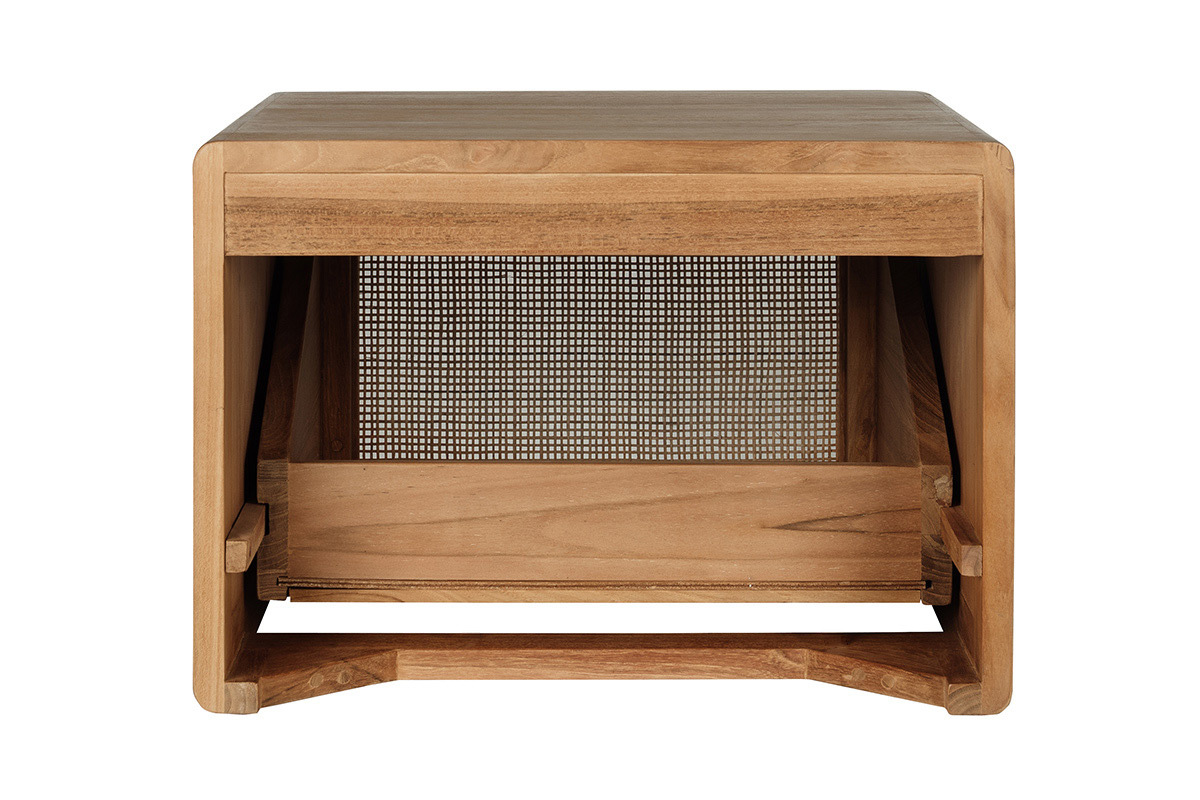 Mueble de ba�o suspendido de madera maciza de teca y rejilla de rat�n L50 cm BALIA