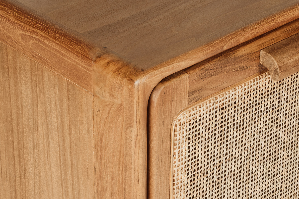 Mueble de ba�o suspendido de madera maciza de teca y rejilla de rat�n L50 cm BALIA