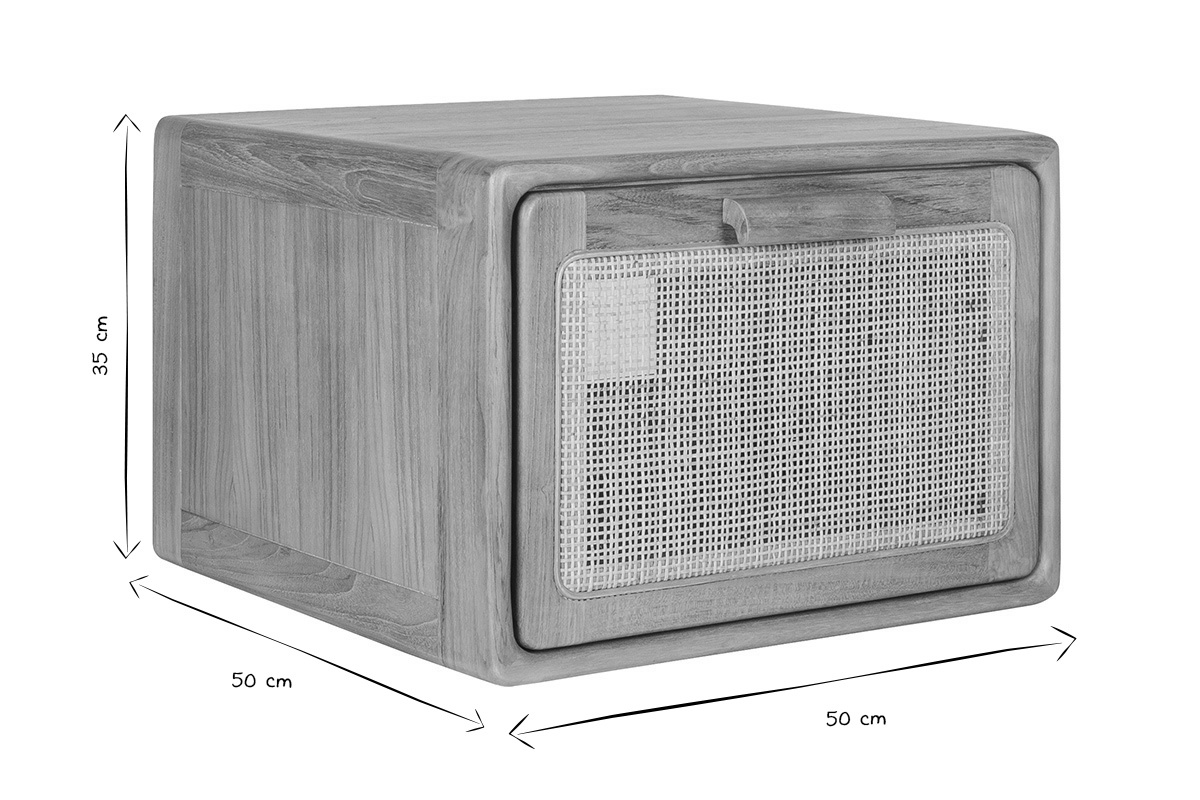 Mueble de ba�o suspendido de madera maciza de teca y rejilla de rat�n L50 cm BALIA