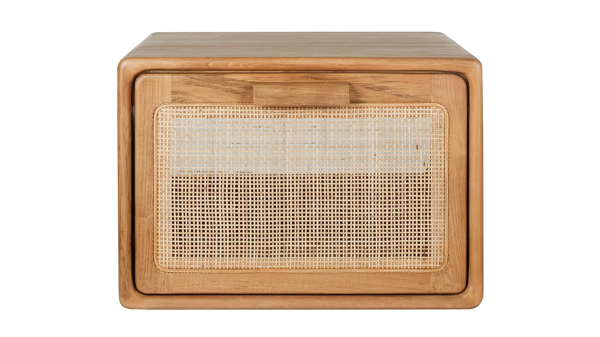 Mueble de ba�o suspendido de madera maciza de teca y rejilla de rat�n L50 cm BALIA