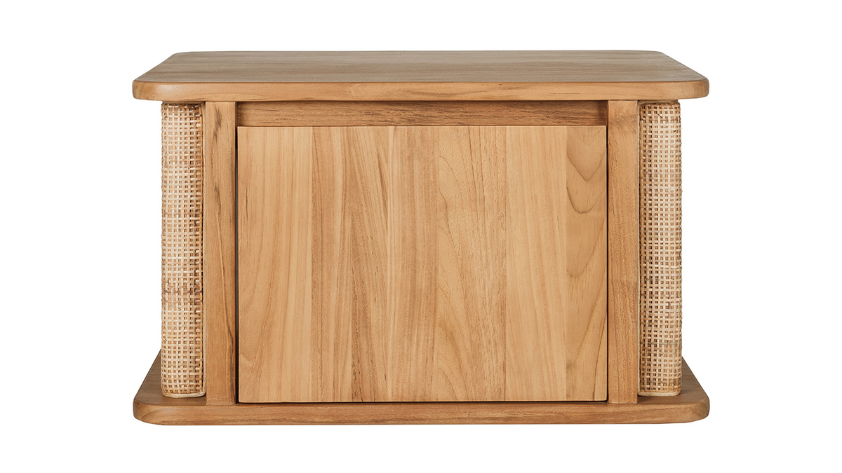 Mueble de ba�o suspendido de madera maciza de teca y rejilla de rat�n L60 cm SOLEA