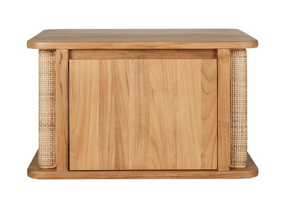 Mueble de ba&ntilde;o suspendido de madera maciza de teca y rejilla de rat&aacute;n L60 cm SOLEA