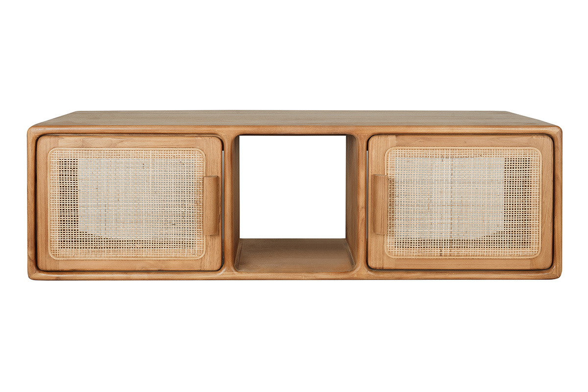 Mueble de ba�o suspendido en madera de teca maciza y rejilla de rat�n L120 cm BALIA
