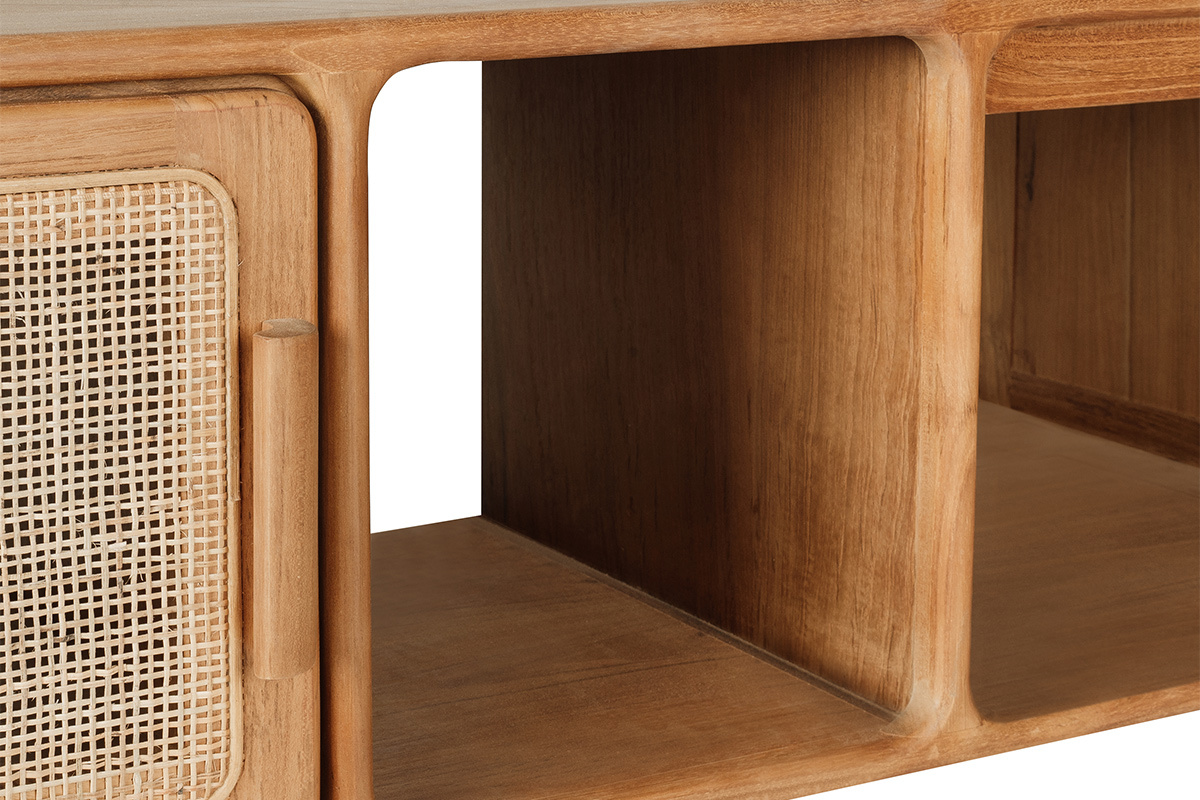 Mueble de ba�o suspendido en madera de teca maciza y rejilla de rat�n L120 cm BALIA