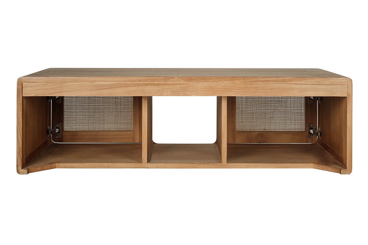 Mueble de ba�o suspendido en madera de teca maciza y rejilla de rat�n L120 cm BALIA
