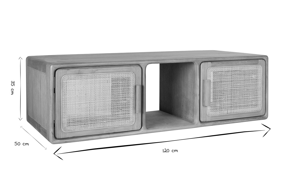 Mueble de ba�o suspendido en madera de teca maciza y rejilla de rat�n L120 cm BALIA