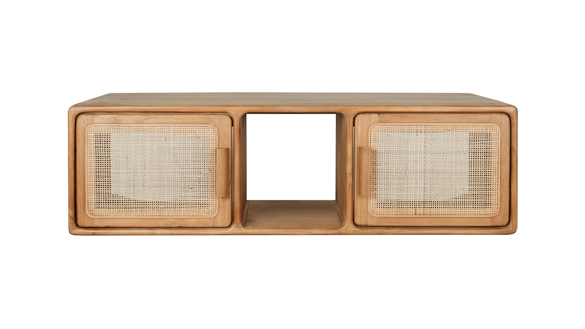 Mueble de ba�o suspendido en madera de teca maciza y rejilla de rat�n L120 cm BALIA
