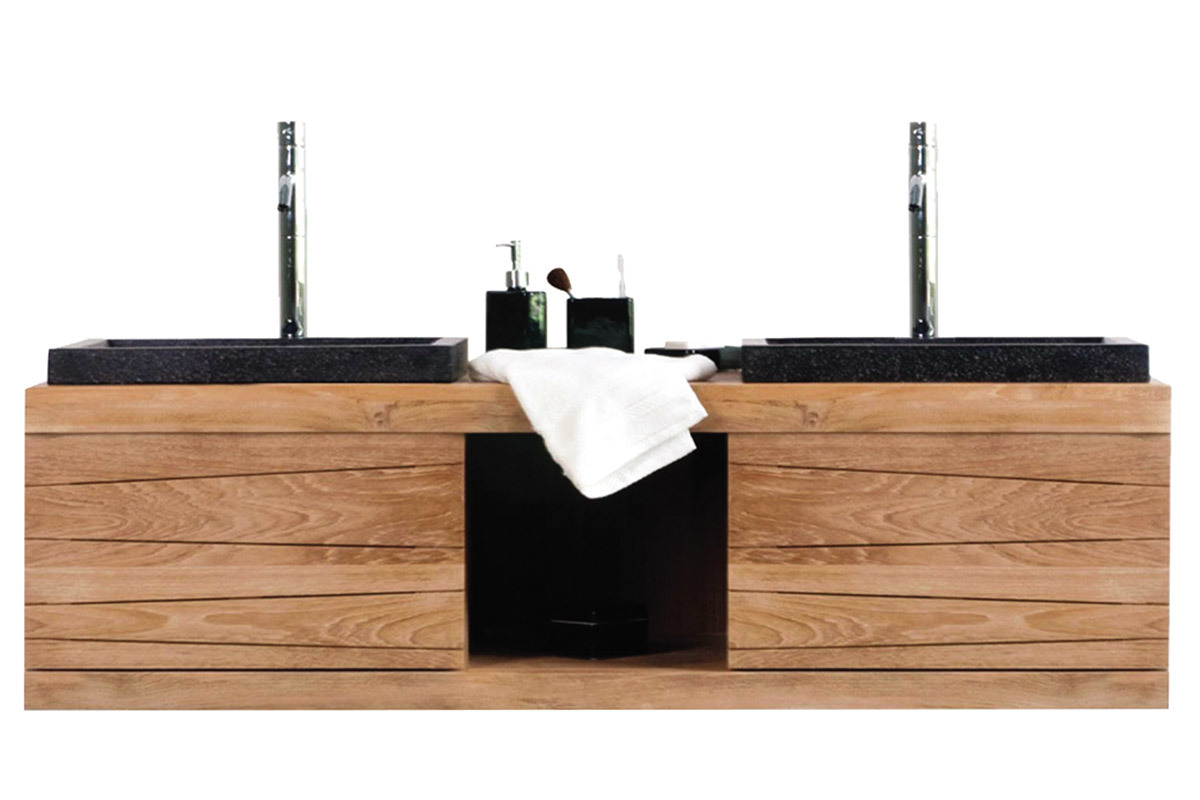 Mueble de cuarto de bao de pared doble lavabo en teca ANKO