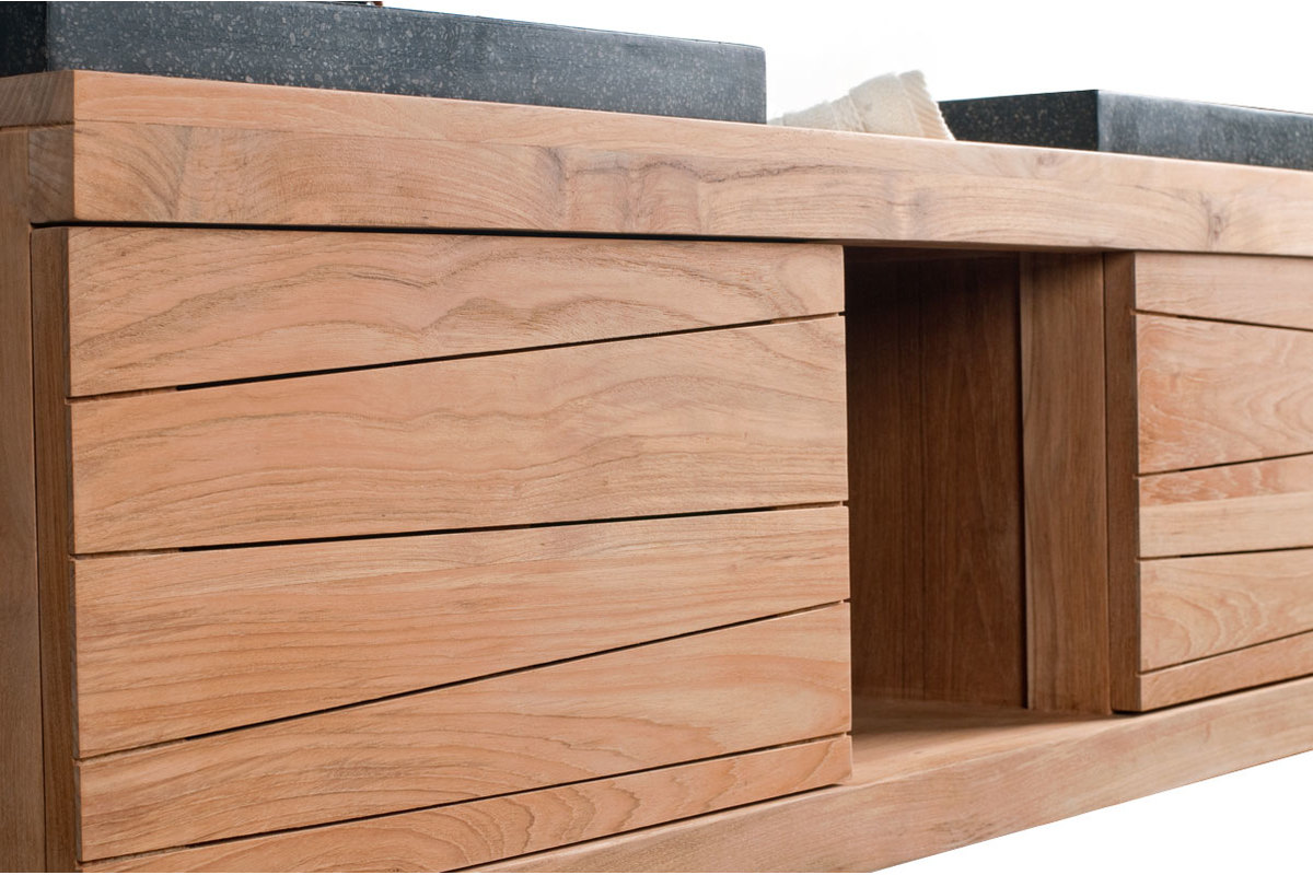 Mueble de cuarto de bao de pared doble lavabo en teca ANKO