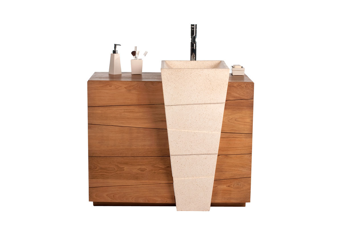 Mueble de cuarto de bao diseo tnico en teca y granito lavabo encastrado ARU