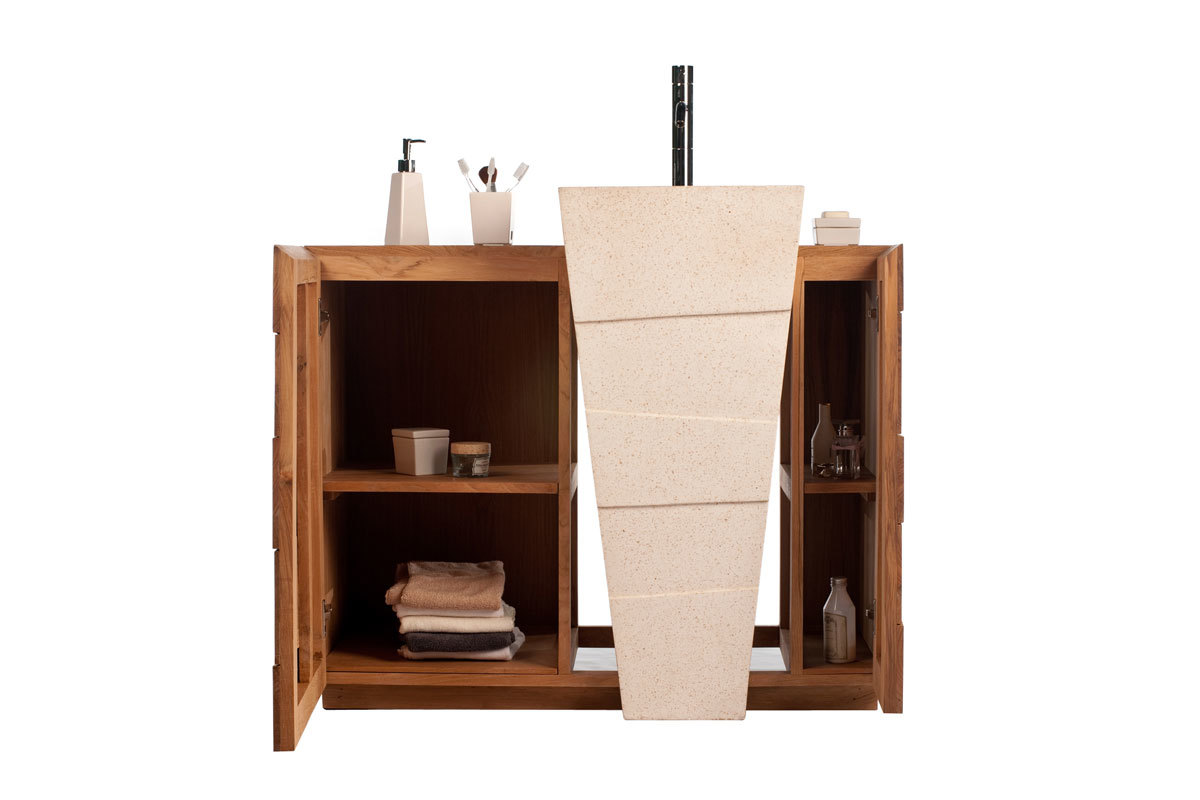 Mueble de cuarto de bao diseo tnico en teca y granito lavabo encastrado ARU