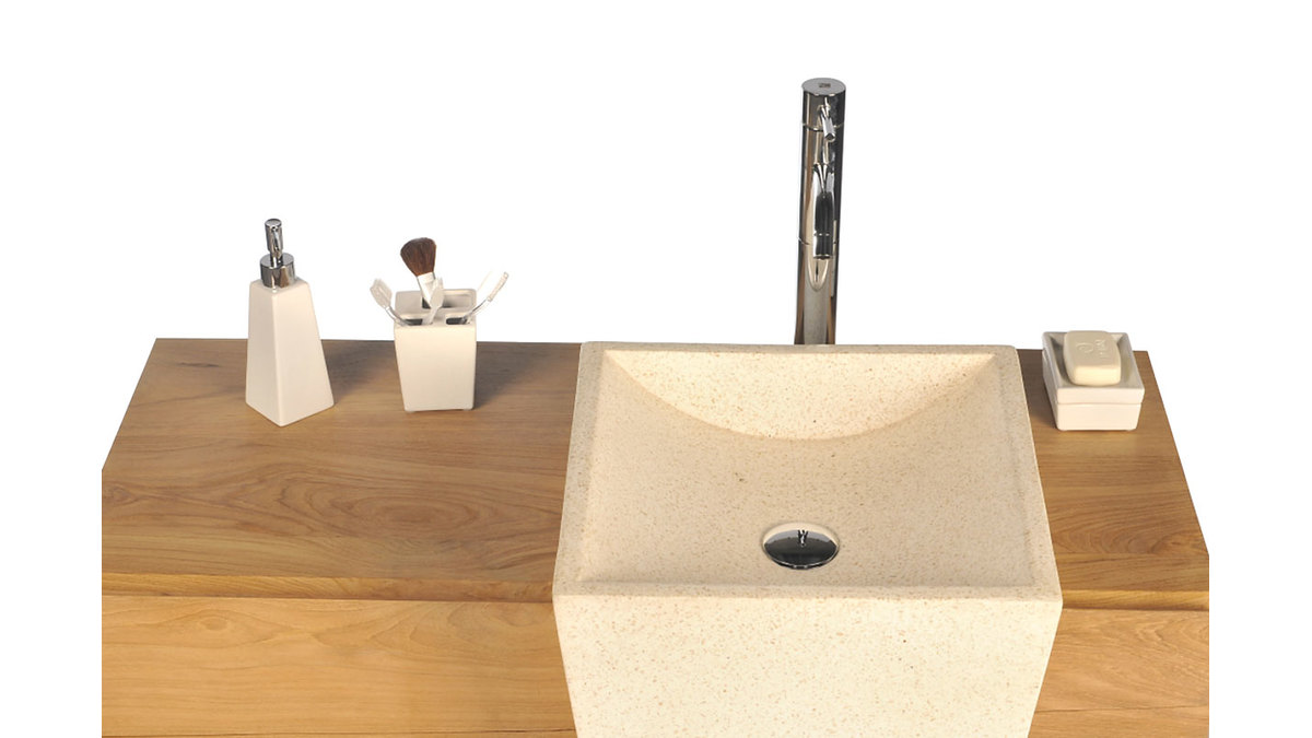 Mueble de cuarto de bao diseo tnico en teca y granito lavabo encastrado ARU