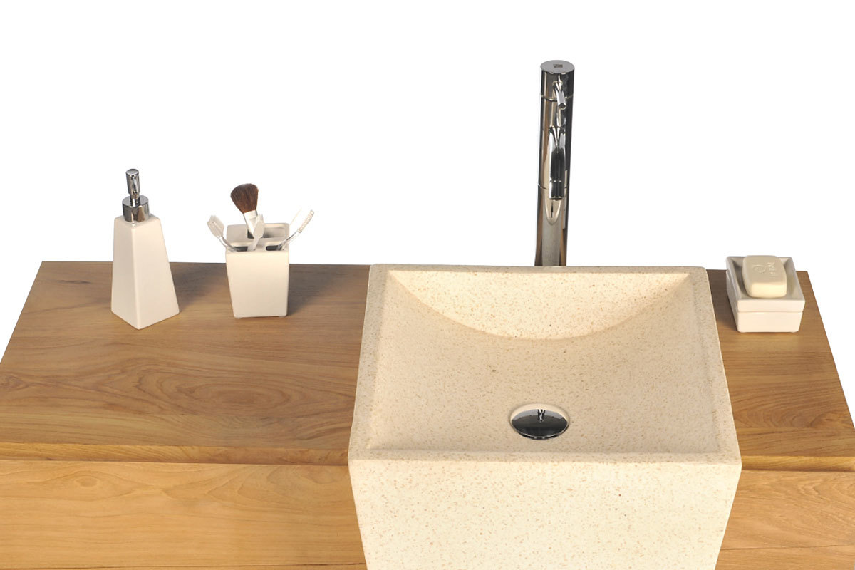 Mueble de cuarto de bao diseo tnico en teca y granito lavabo encastrado ARU