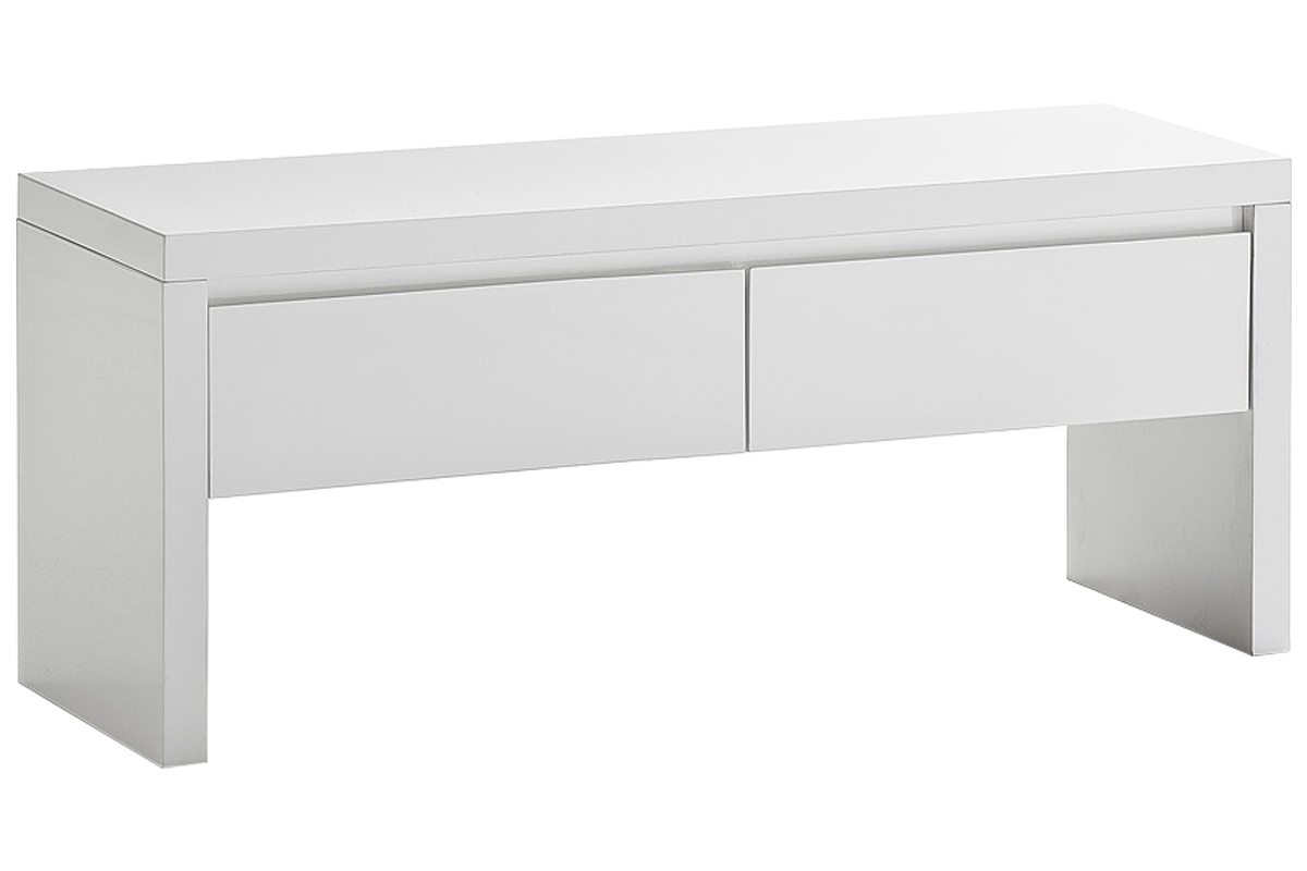 Mueble de entrada blanco lacado con banco 2 cajones y perchero WELCOME