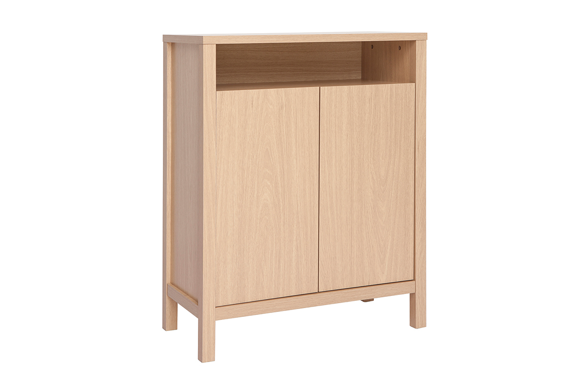 Mueble de entrada con acabado de roble, puerta y compartimento abierto 80 cm GUMBY