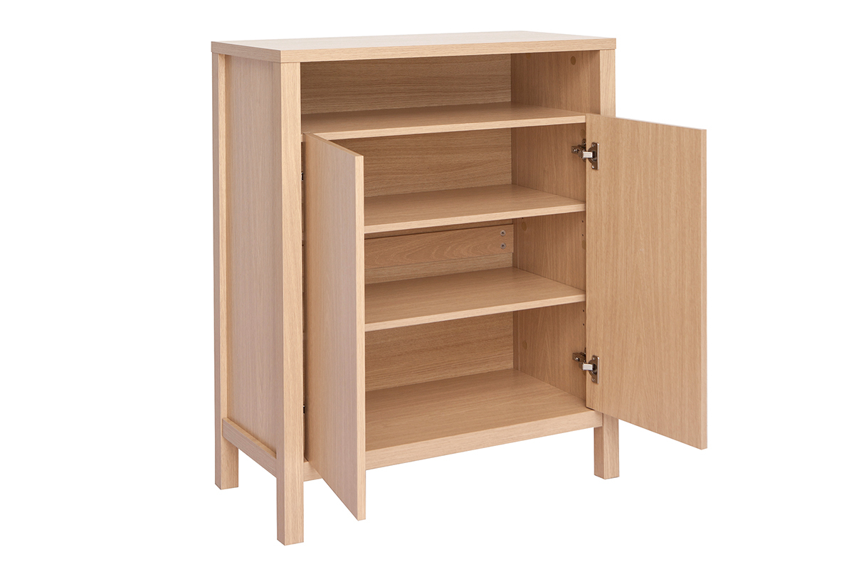 Mueble de entrada con acabado de roble, puerta y compartimento abierto 80 cm GUMBY