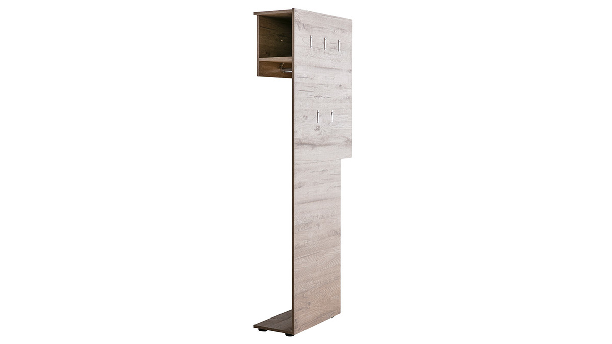 Mueble de entrada madera y blanco lacado con armario y estantera perchero HALL