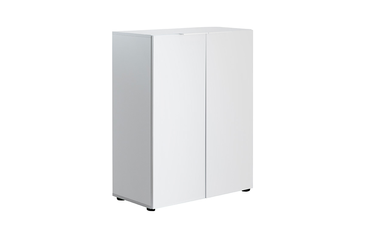 Mueble de entrada madera y blanco lacado con armario y estantera perchero HALL