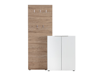 Mueble de entrada madera y blanco lacado con armario y estantería perchero HALL - Mueble de entrada madera y blanco lacado con armario y estantería perchero HALL