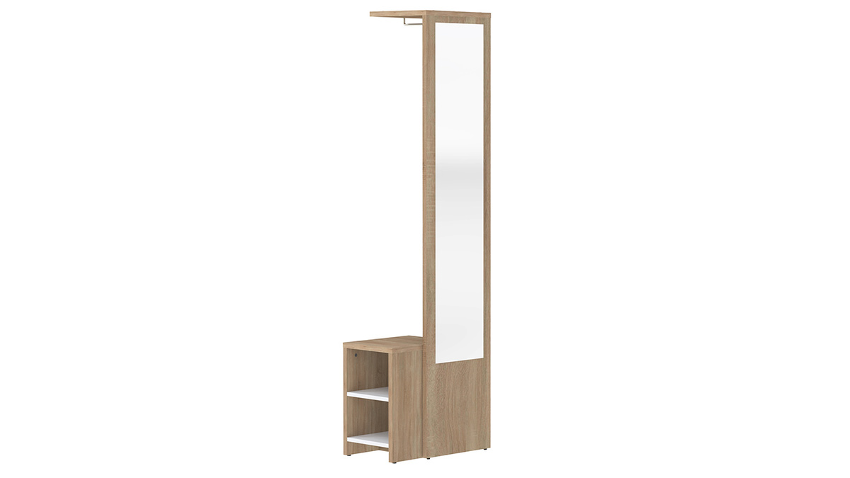 Mueble de entrada modulable con perchero, espejo y estanteras madera OLLY