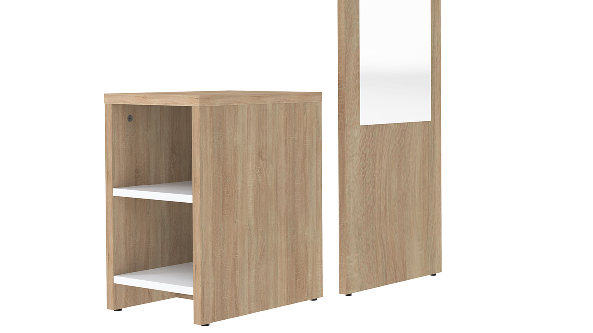 Mueble de entrada modulable con perchero, espejo y estanteras madera OLLY