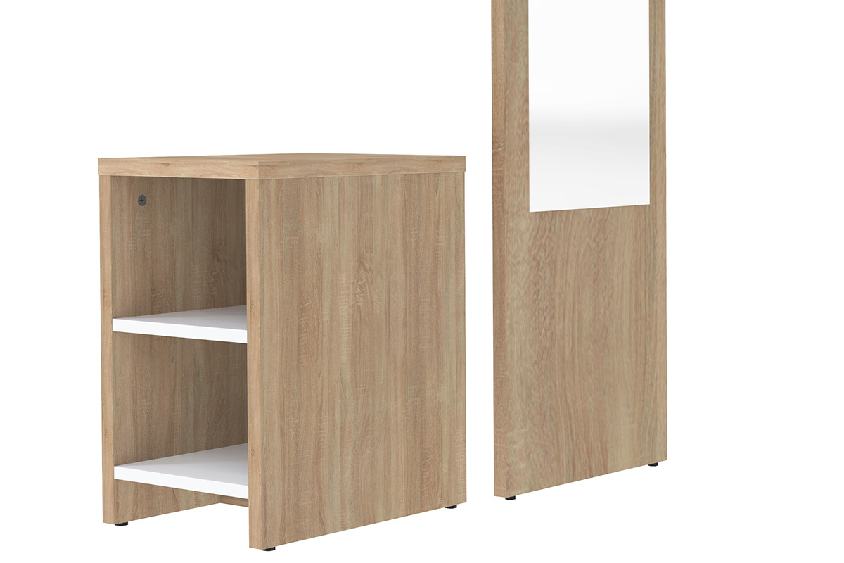 Mueble de entrada modulable con perchero, espejo y estanteras madera OLLY