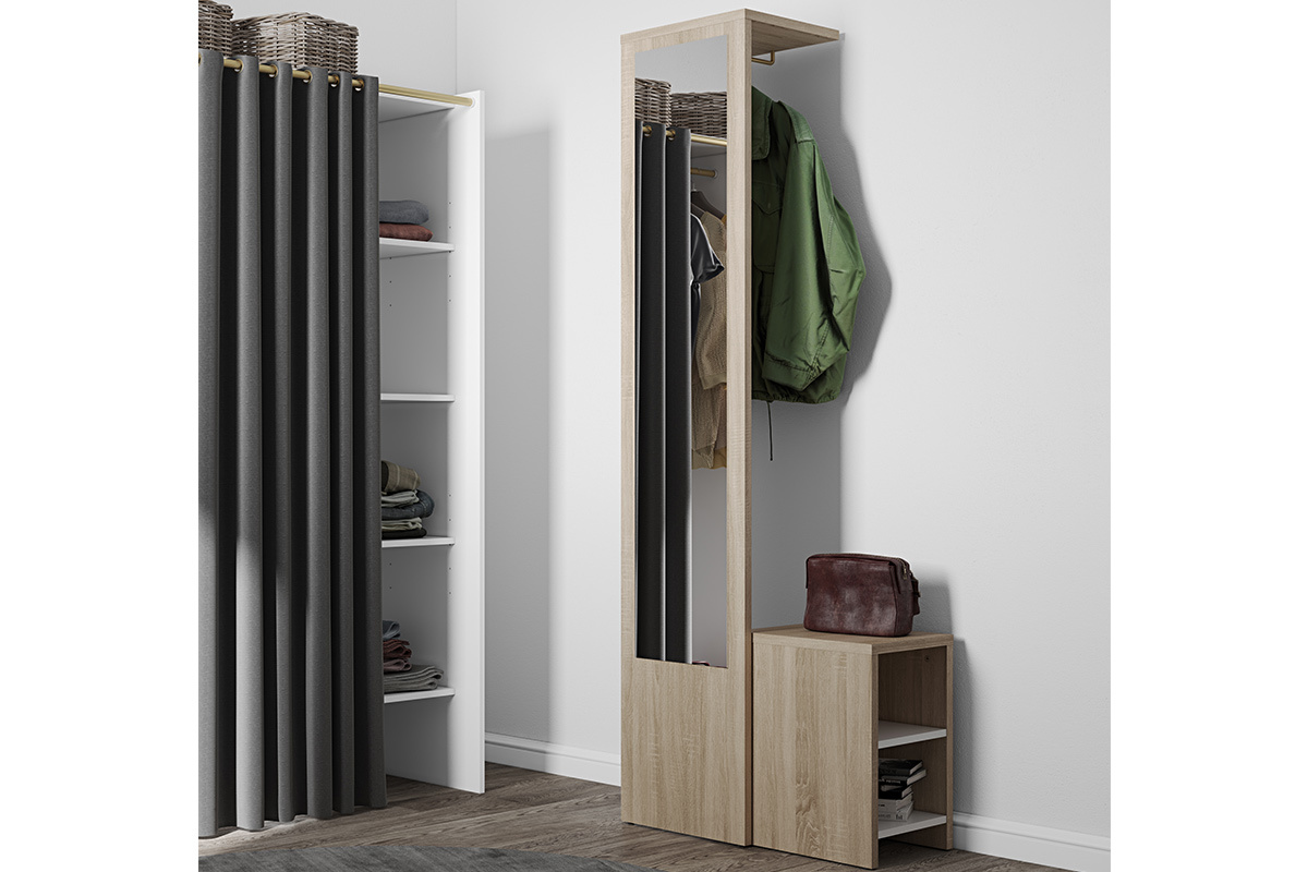 Mueble de entrada modulable con perchero, espejo y estanteras madera OLLY