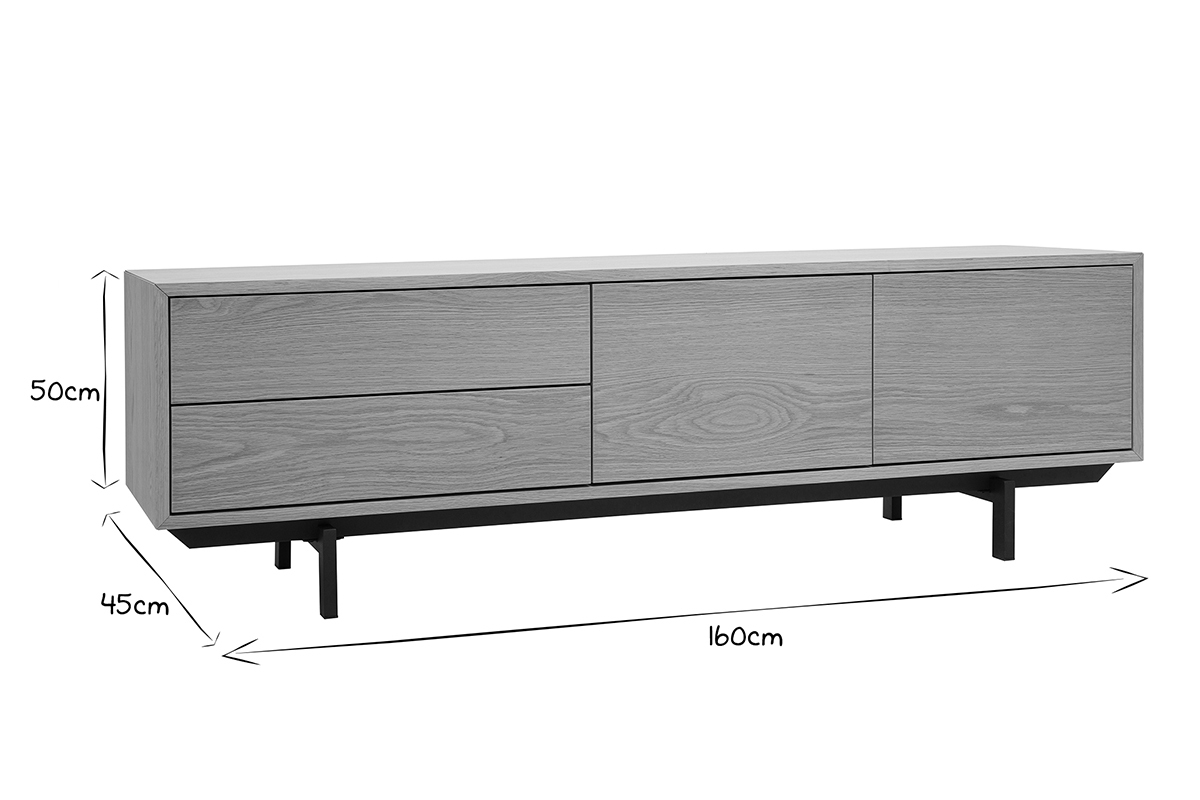 Mueble de TV acabado en roble con almacenamiento cerrado L160 cm MANNY