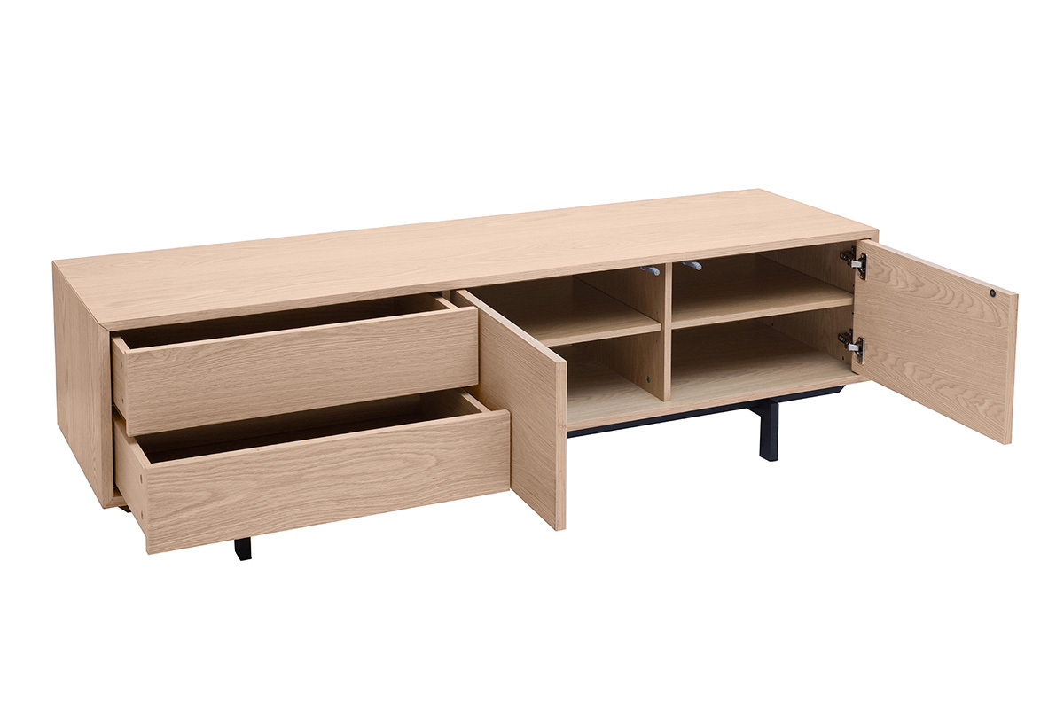 Mueble de TV acabado en roble con almacenamiento cerrado L160 cm MANNY