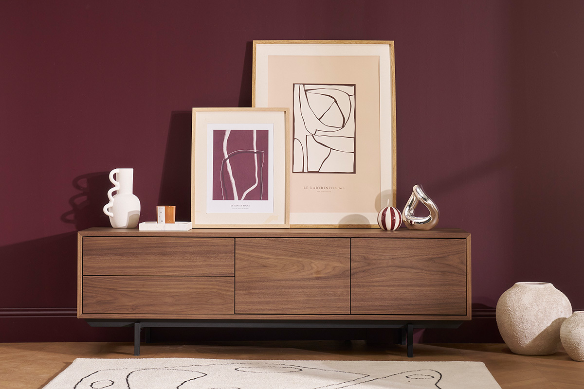 Mueble de TV acabado en roble con almacenamiento cerrado L160 cm MANNY